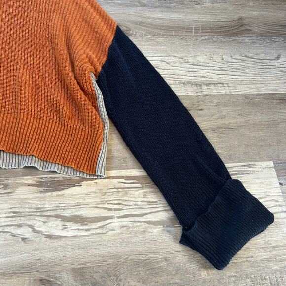 Splendid Colorblock Turtleneck Sweater Beige Orange Navy Cropped Knit Medium - Picture 2 of 6